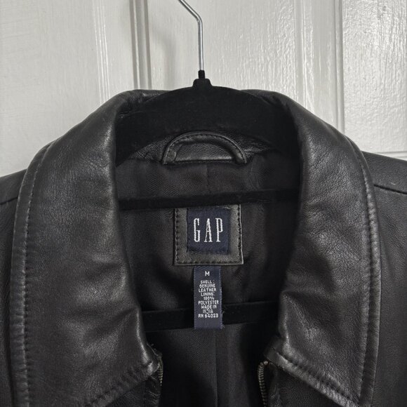 Gap Leather Jacket Black 90s Short Zip Collar Short Vintage Vintage Medium M - Picture 5 of 8